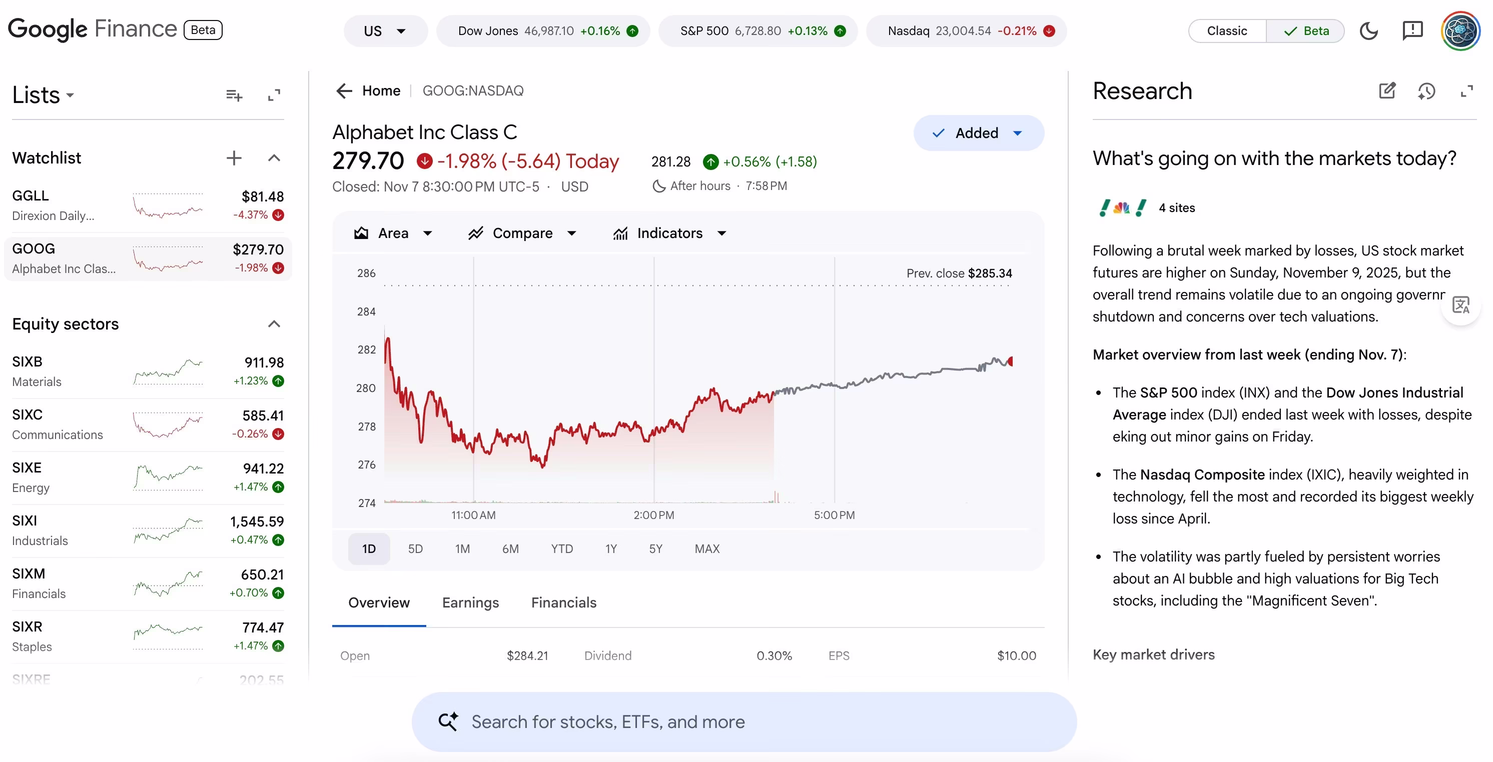 AI资讯：Google Finance Beta版界面