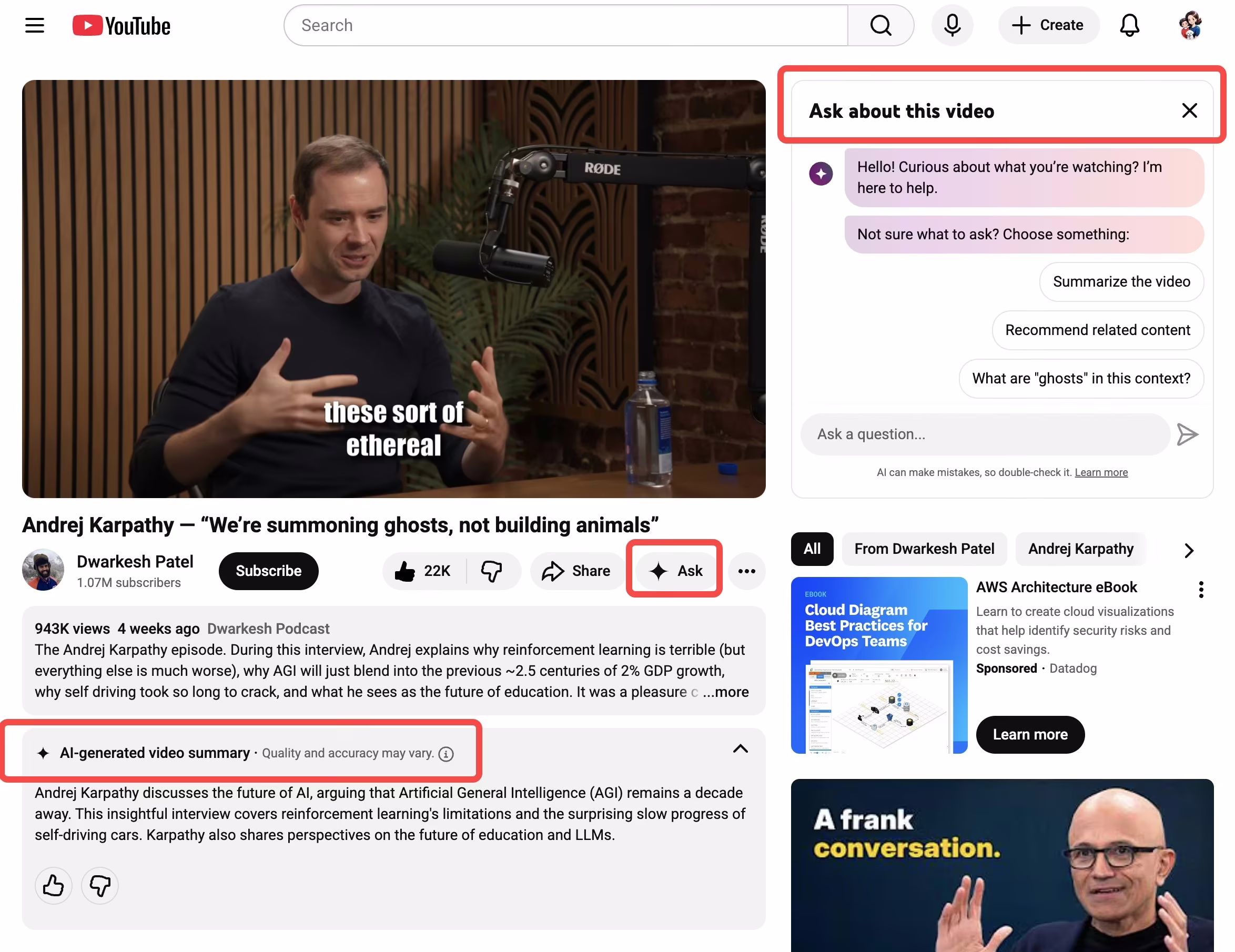 AI资讯:YouTube内置的AI问答功能
