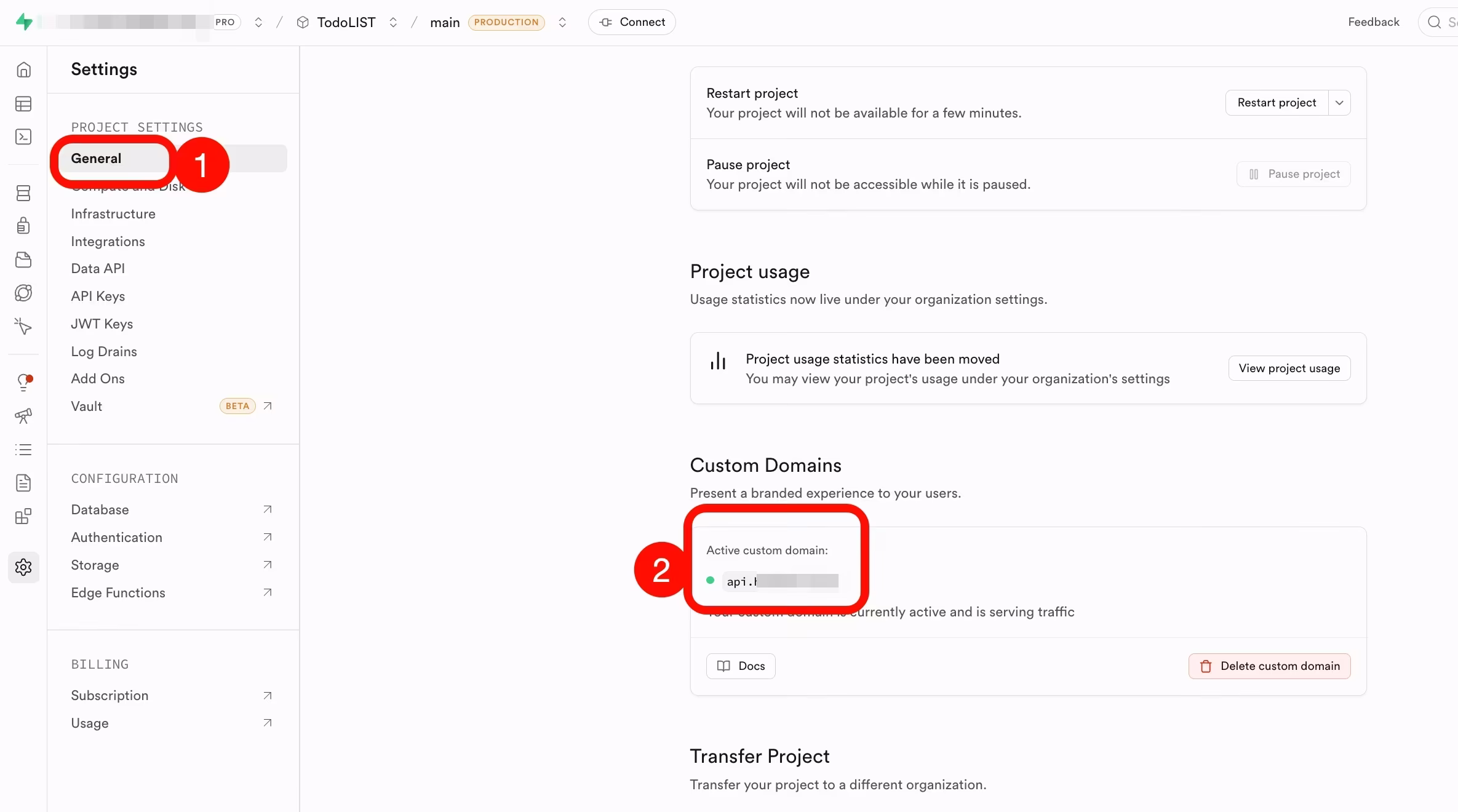 AI资讯：Supabase自定义域名配置界面