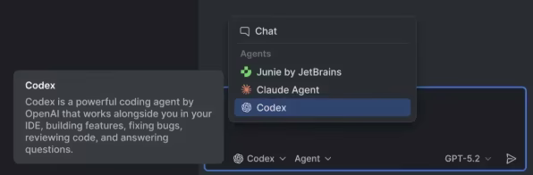 AI资讯：JetBrains IDE集成OpenAI Codex智能编码助手界面