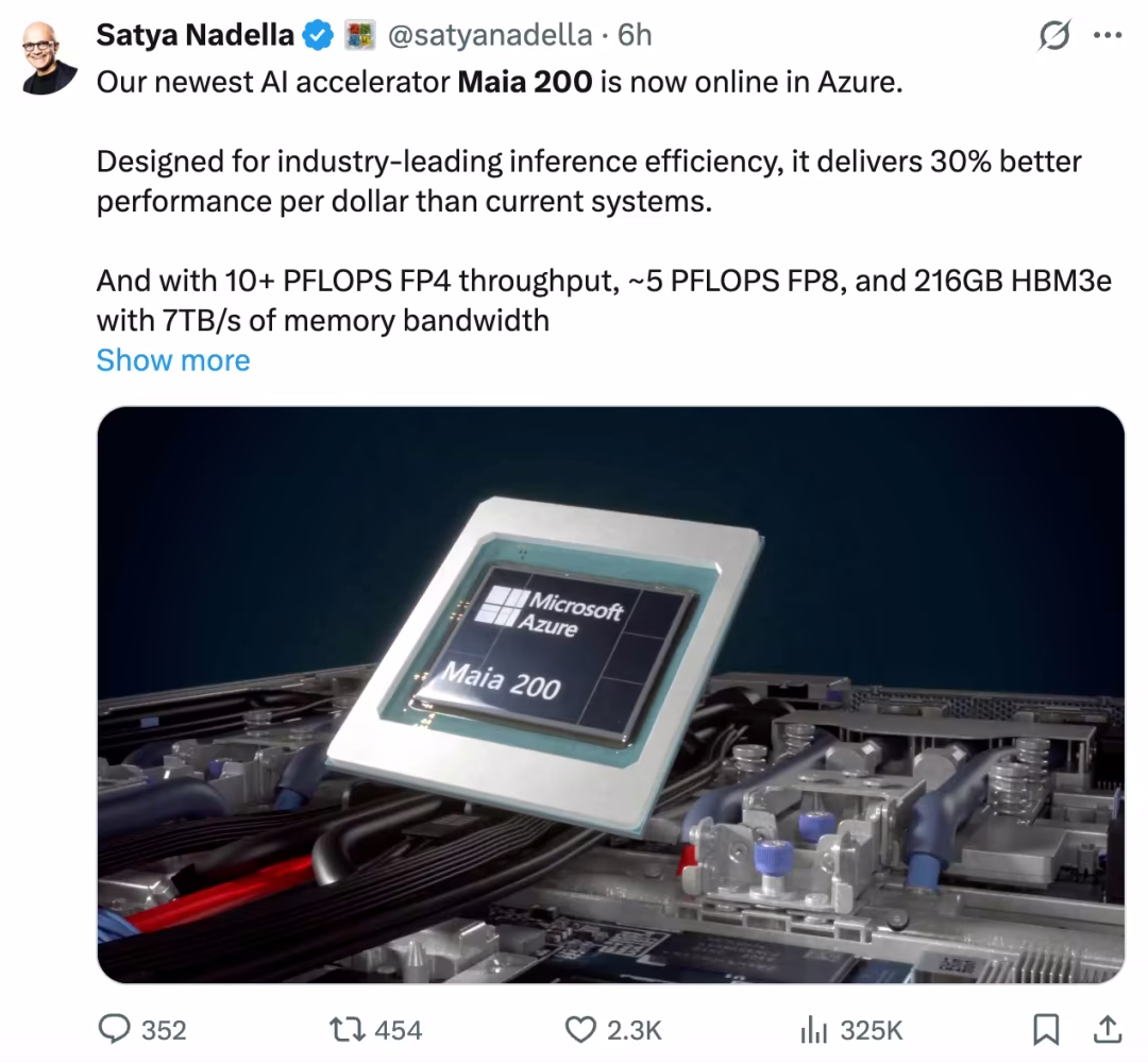 AI资讯：微软Maia 200芯片外观展示
