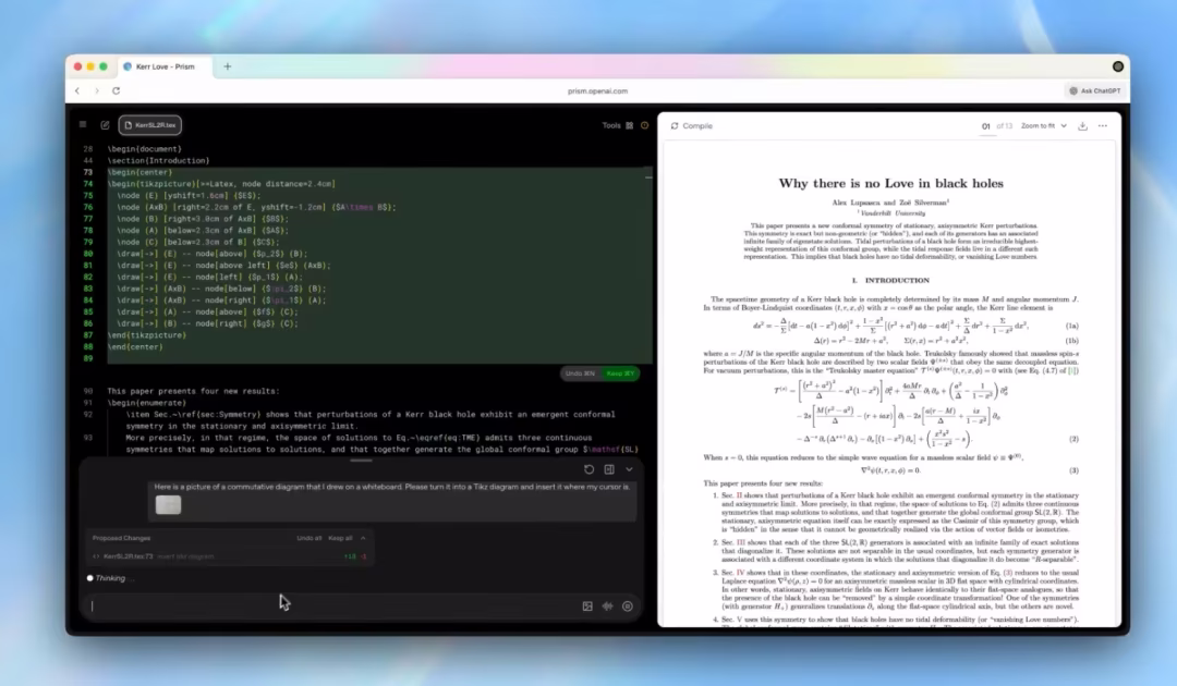 AI资讯：Prism科研写作平台界面
