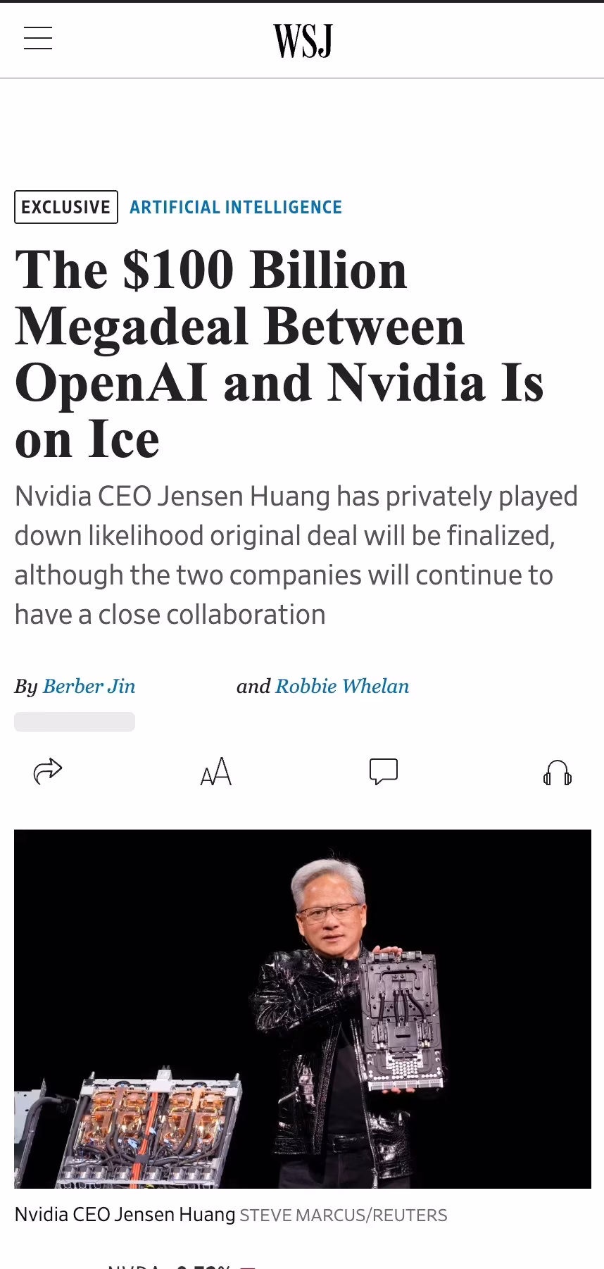 AI资讯：英伟达与OpenAI交易报道截图