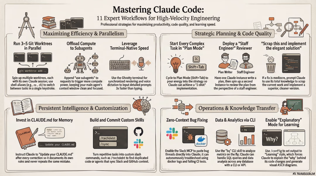 AI资讯：Boris团队精选的11个Claude Code高效工程工作流可视化全景图