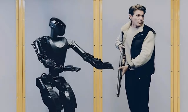 AI资讯：高度智能化武装战斗机器人在战场废墟上行进