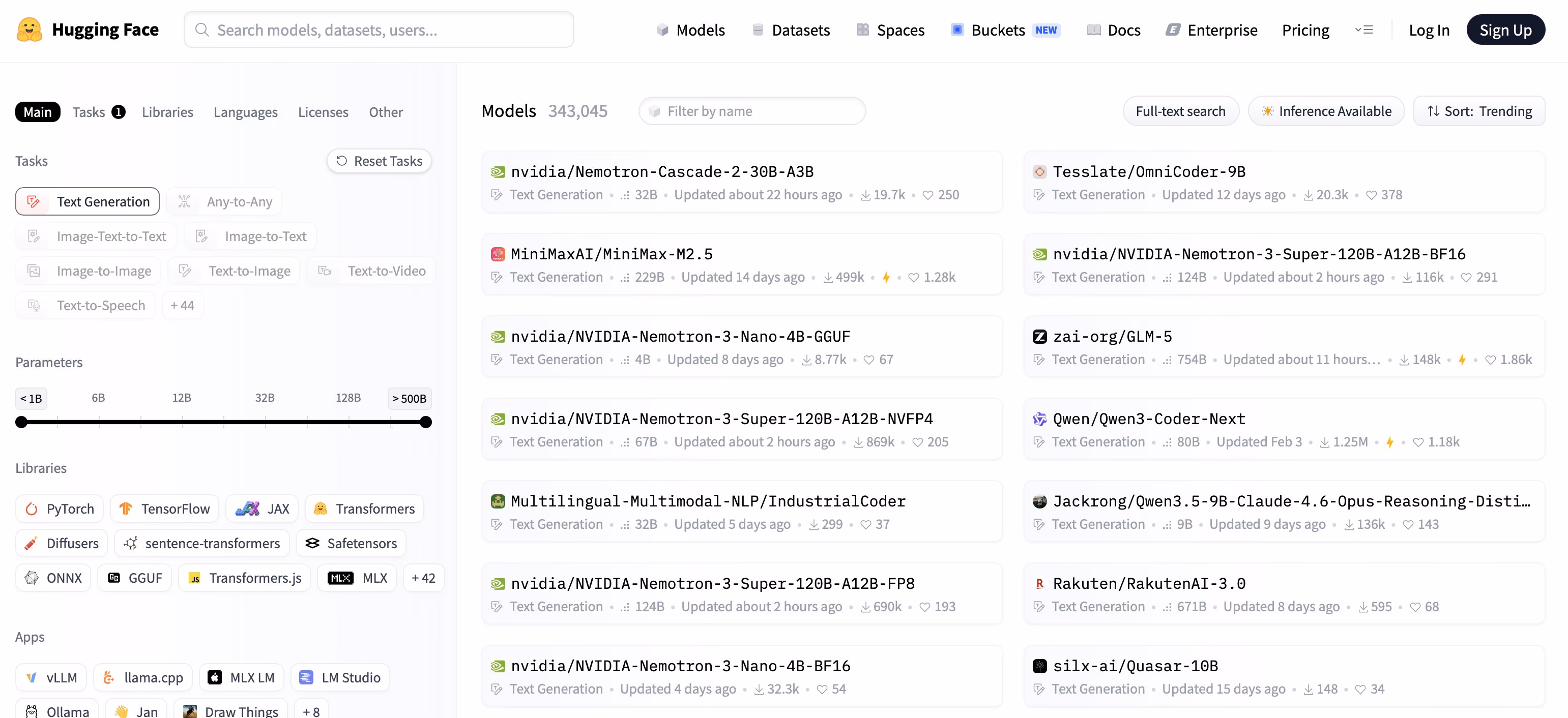 AI资讯：Hugging Face platform Nemotron系列模型热度趋势榜单截图