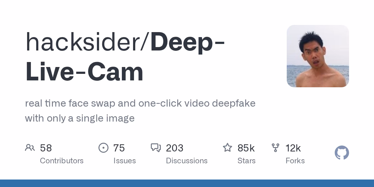 AI资讯:Deep-Live-Cam工具单张照片实现实时视频换脸效果演示