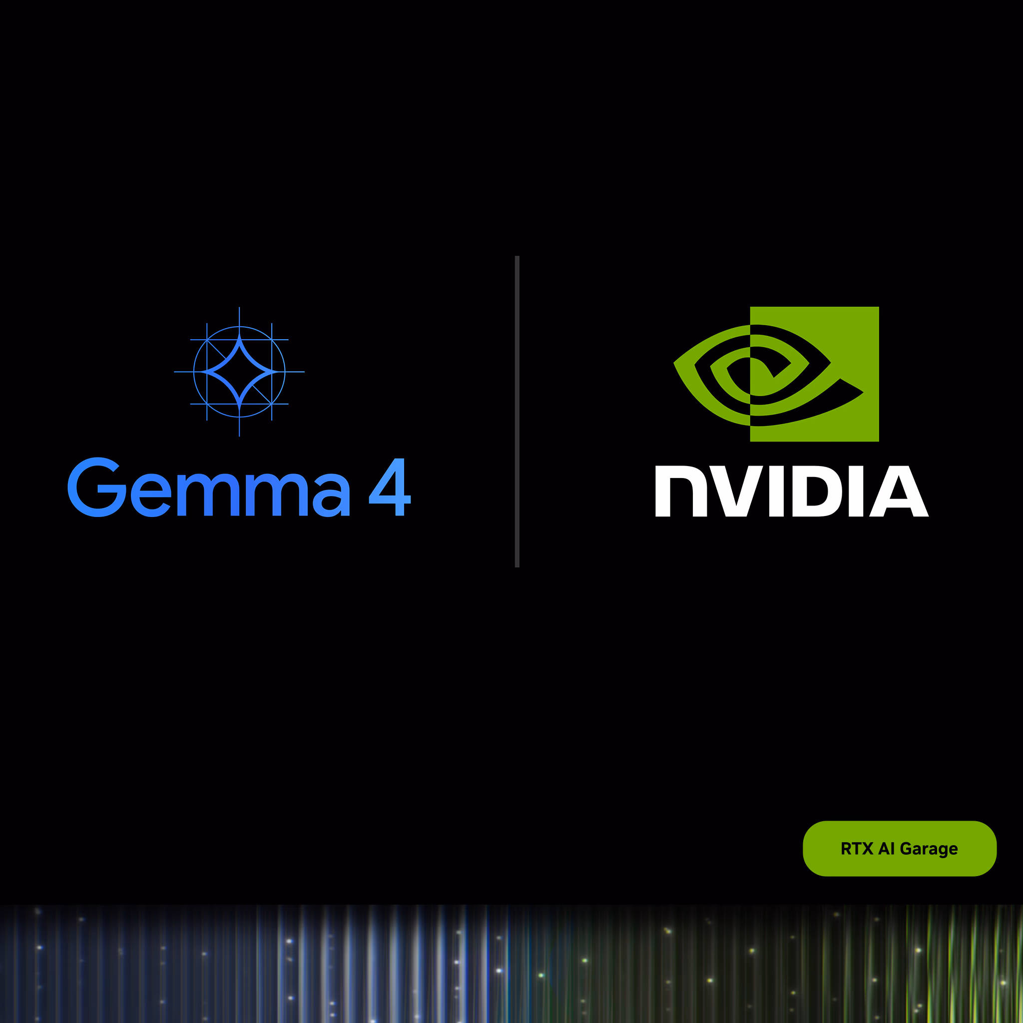 AI资讯：英伟达RTX显卡与谷歌Gemma 4模型深度适配的官方宣传海报
