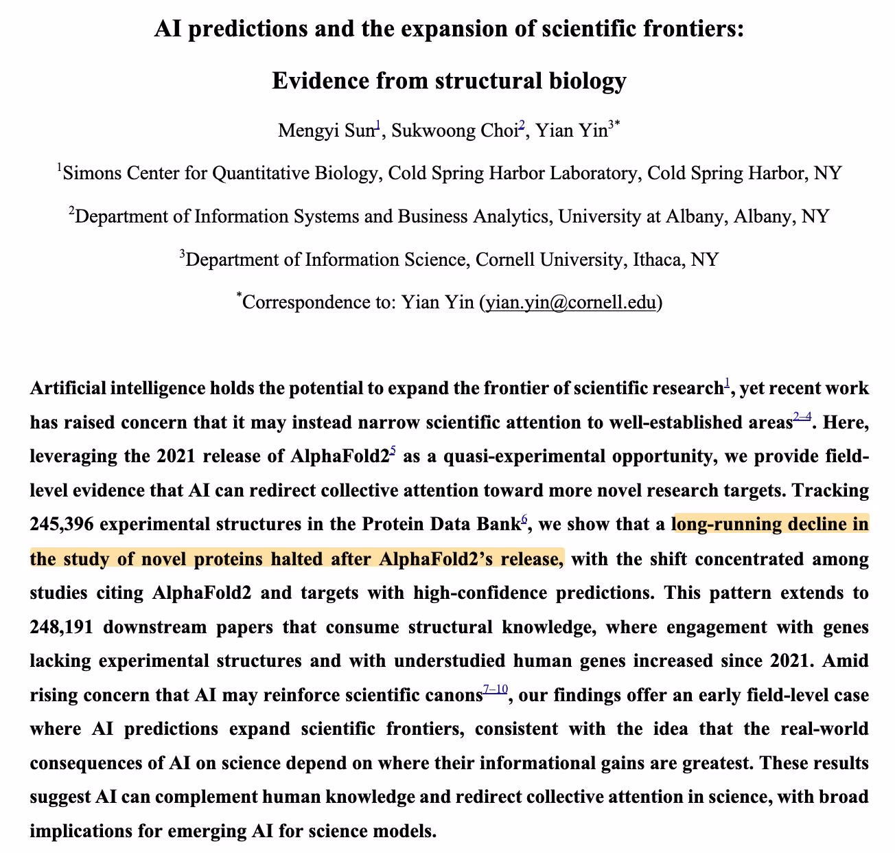 AI资讯：AlphaFold对蛋白质研究领域新颖性提升的量化分析图表