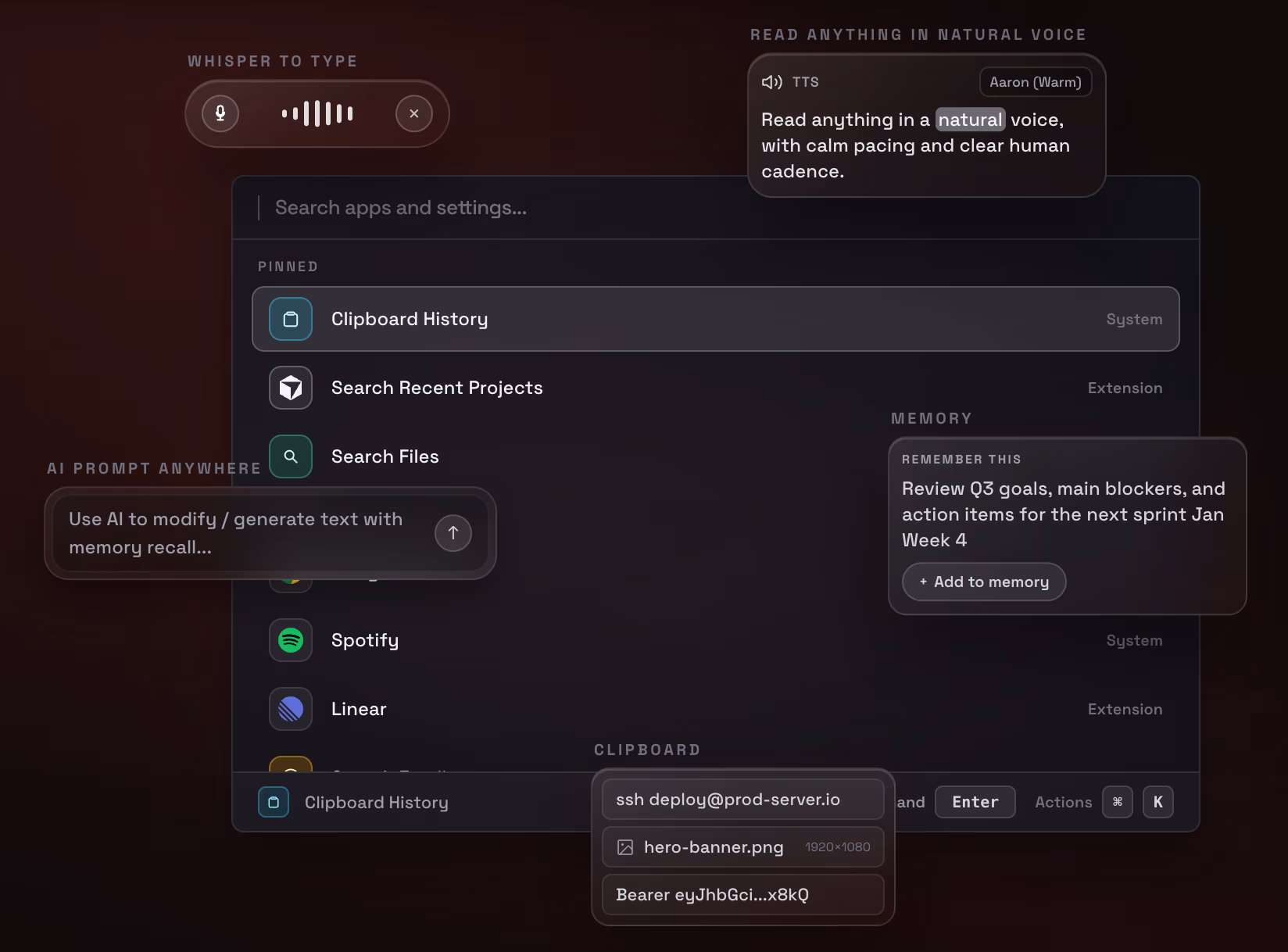 AI资讯:SuperCmd整合AI助手与Whisper语音输入界面的桌面截图