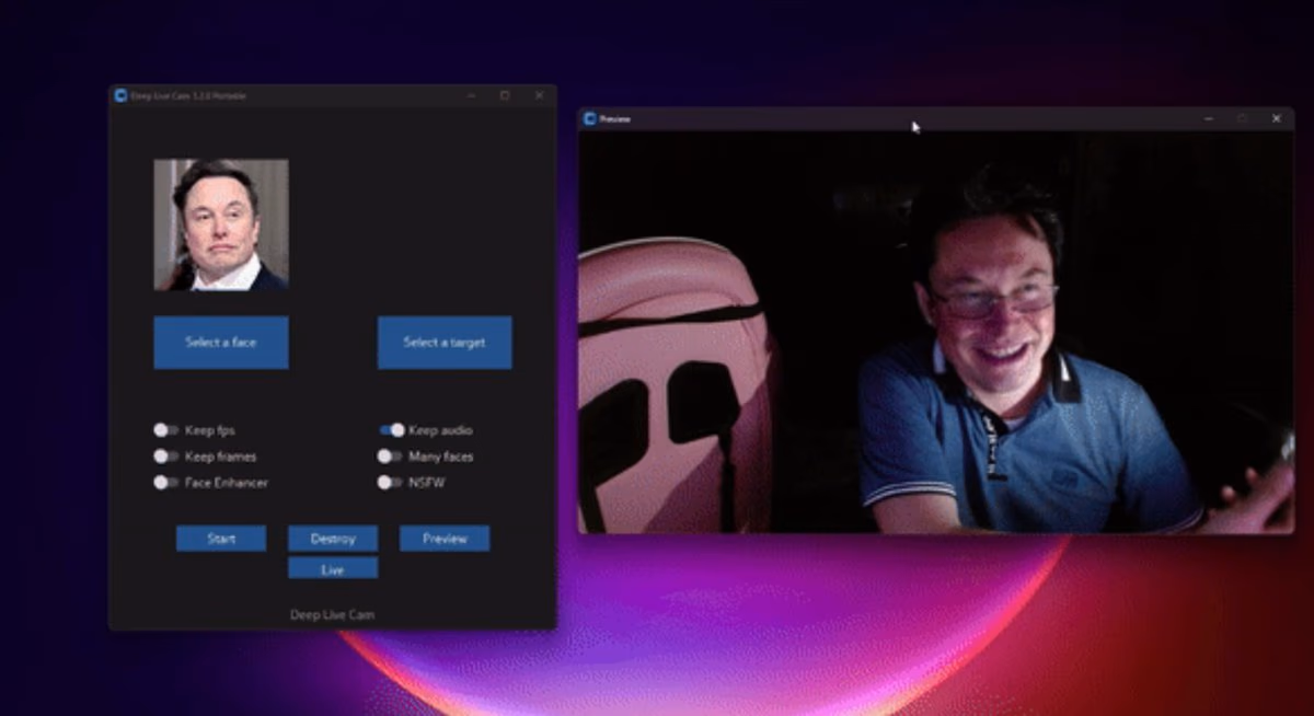 AI资讯：通过摄像头采集人脸并实时替换为目标肖像的演示画面