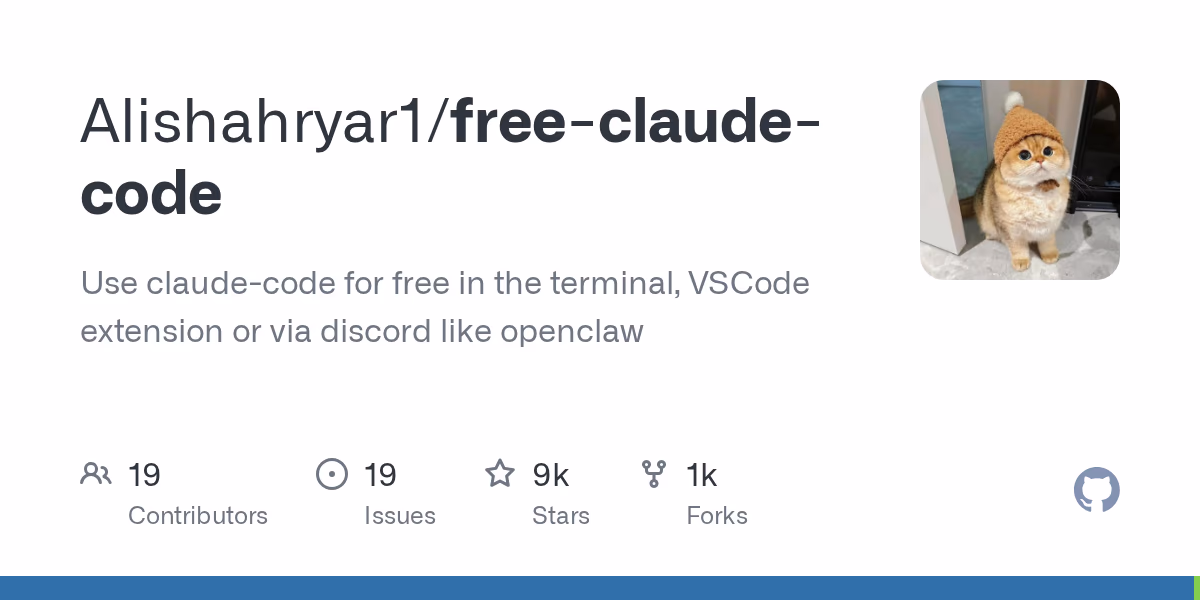 AI资讯：GitHub热门项目free-claude-code社交预览图