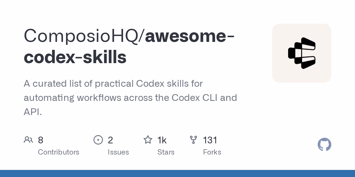 AI资讯：展示Codex技能库在GitHub上的Star增长与项目预览图
